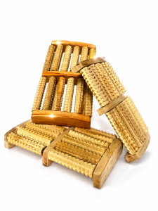 Handcrafted BAZRIK wooden foot massager made from 100% pure natural wood with dual massage rollers for foot relaxation