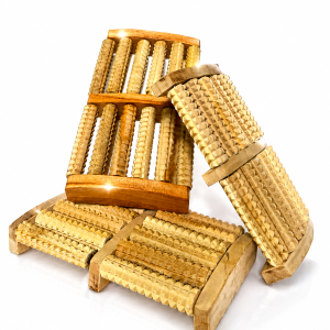 Handcrafted BAZRIK wooden foot massager made from 100% pure natural wood with dual massage rollers for foot relaxation