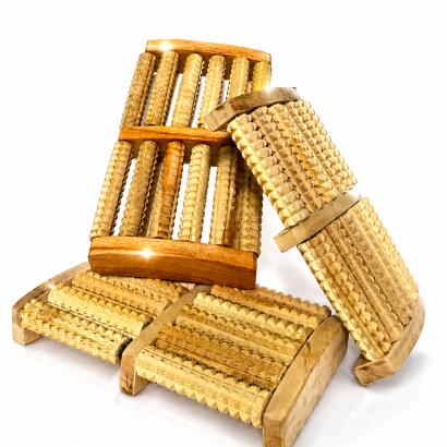 Handcrafted BAZRIK wooden foot massager made from 100% pure natural wood with dual massage rollers for foot relaxation